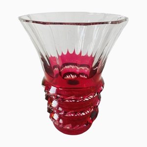 Red and Transparent Crystal Vase from Val Saint Lambert, 1950s