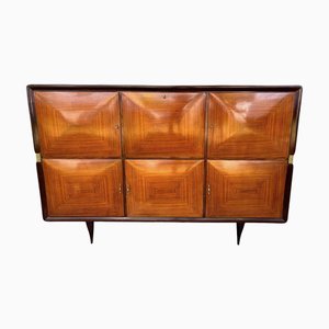 Credenza Mid-Century in legno e ottone nello stile di Paolo Buffa, Italia, anni '50