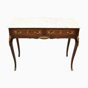 Consola francesa vintage de nogal con tablero de mármol con incrustaciones, 1930
