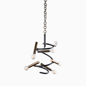 Vintage Brass and Lacquered Metal Ceiling Lamp attributed to Giampiero Aloi for Stilnovo, 1950s