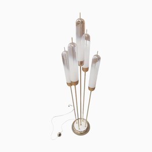 Mid-Century Modern Murano Glas Messing Reed Stehlampe von Mazzega