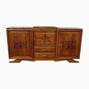 Grande Enfilade en Noyer et Marbre Noir, 1950s