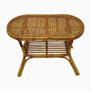 Mid-Century French Riviera Bamboo and Rattan Coffee Table with Magazine Rack