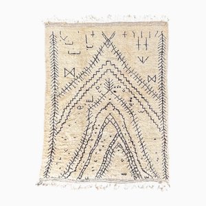 Moroccan Beni Ourain Wool Rug with Symbolic Black Motifs on Ivory Wool, 1990s