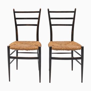 Mid-Century Black Lacquered Chairs, Italy, 1950s, Set of 2