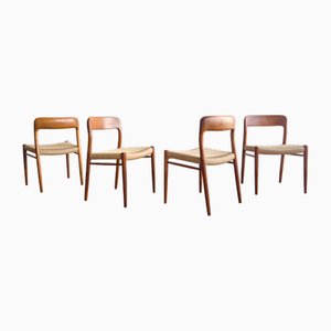 Chaises de Salle à Manger Modèle 75 Mid-Century en Teck par Niels Møller JL Mollers pour JL Møllers, 1950s, Set de 4