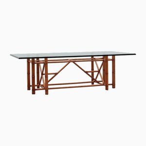 Large Monumental Bamboo Dining Table with Glass Top by Gasparucci, 1980s
