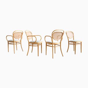 215 P Bentwood Armchairs in Beech with Velvet Cover in Sage by Michael Thonet for Thonet, Germany, 1993, Set of 4