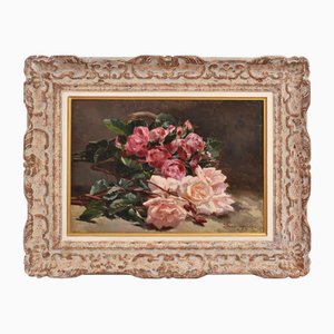 Pierre Bourgogne, Red and White Roses, 1894, Oil on Canvas, Framed