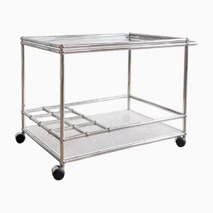 Chariot à Thé Moderne Blanc et Verre avec Porte-Bouteilles par Fritz Haller pour Usm Haller, Suisse