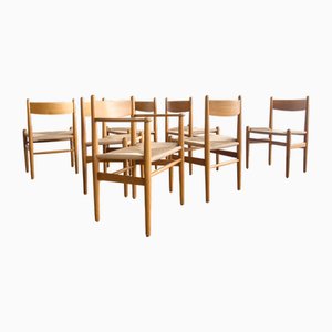 Mid-Century CH36 + CH37 Dining Chairs in Oak with New Danish Cord by by Hans J. Wegner, Carl Hansen & Søn, Denmark, 1960s, Set of 7