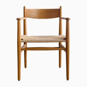 Mid-Century CH37 Armrest Dining Chair in Oak with New Danish Cord by by Hans J. Wegner, Carl Hansen & Søn, Denmark, 1960s