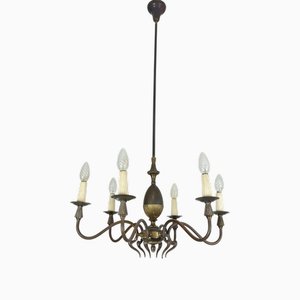 Mid-Century 6-Light Brass Chandelier, Italy, 1950s