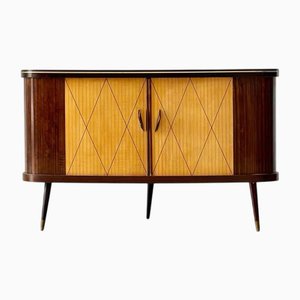 Bar esquinero Mid-Century de madera satinada y caoba, años 50