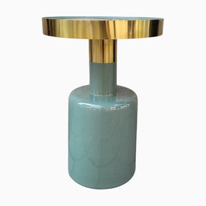 Glänzender Beistelltisch aus Aluminium, Emaille & Jade, Frankreich, 1990er