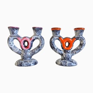 Portacandele Vallauris Mid-Century in ceramica nello stile di Gaudí, Francia, anni '50, set di 2