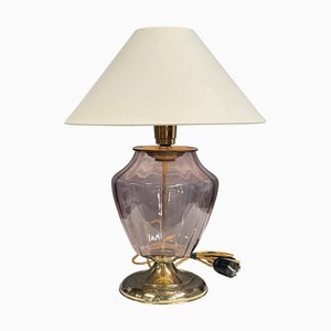 Table Lamp with Purple Glass and Brass, 1950s
