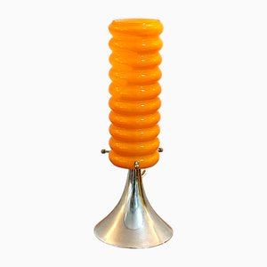 Orange Vintage Lampe mit verchromtem Tulpenfuß & Glasschirm, 1970er