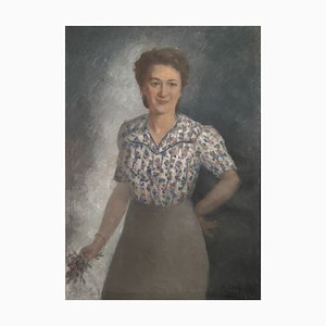 Bildnis einer Frau in geblümter Bluse, 1944, Öl auf Leinwand