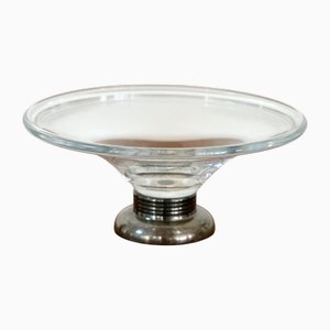 Glass Bowl on Silver Metal Base from Lancel