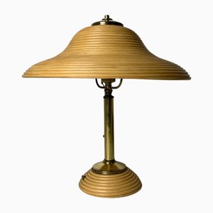 Lampe de Bureau Vintage en Bambou et Laiton, Italie, 1970s