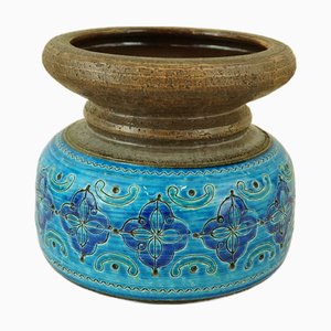 Jarrón moderno de cerámica del siglo XX con decoración arabesca atribuido a Aldo Londi para la fábrica Bitossi, Italia, años 50