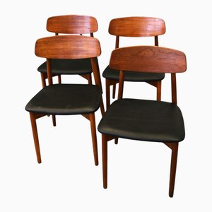 Chairs in Teak and Black Leather by Harry Østergaard for Randers Møbelfabrik, 1960s, Set of 4