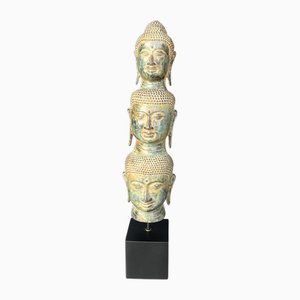 3 Buddha Heads on Base, 1800s