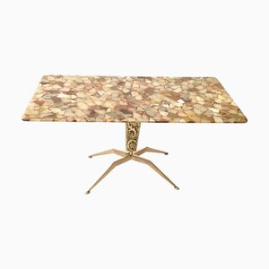 Mesa de centro vintage de bronce con tablero de mármol, Italia, años 50