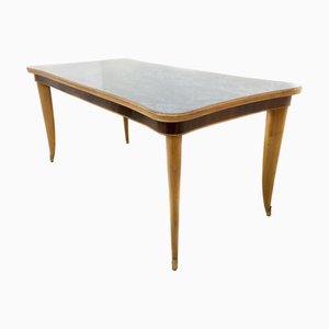Vintage Beech and Maple Dining Table with Patterned Glass Top, Italy, 1950s