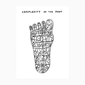 David Shrigley, Complejidad del pie, 2020, Póster de litografía, Enmarcado