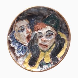 Assiette Vintage en Céramique Vernie avec Clowns, 1950s