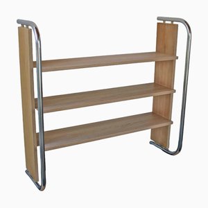 Modern Chrome and Wood Bookshelf, 1980s