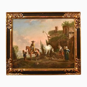 Suiveur de Simon Johannes Van Douw, Knight Landscape, 1700, Huile sur Toile