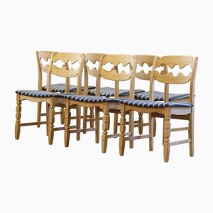 Chaises de Salle à Manger Razorblade Brutalistes en Chêne par Henning Kjærnulf, Danemark, 1960s, Set de 6