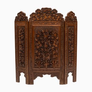 Antique Anglo Indian Teak Folding Low Screen, 1890