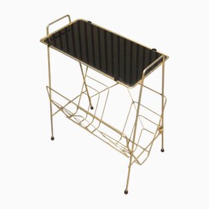 Französischer Zeitungsständer aus Messing & schwarzem Glas, 1960er