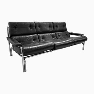 Mid-Century 3-Sitzer Sofa aus Leder & Chrom von Tim Bates für Pieff, 1975