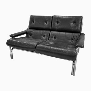 Mid-Century 2-Sitzer Sofa aus Leder & Chrom von Tim Bates für Pieff, 1975