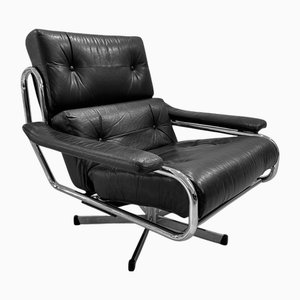 Mid-Century Leather & Chrome Swivel Chair by Tim Bates for Pieff, 1975