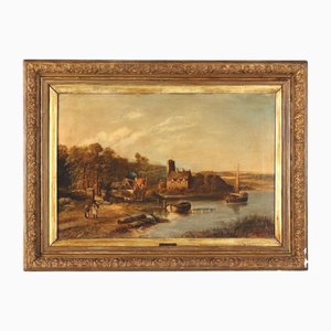 River Landscape, Oil Painting, Framed