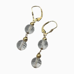 Vintage 14 Karat Gold and Rock Crystal Drop Earrings, Set of 2