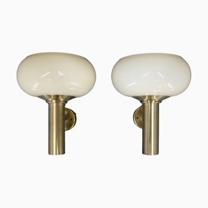 Vintage Glass Wall Lights in Brass Finish, 1970s, Set of 2