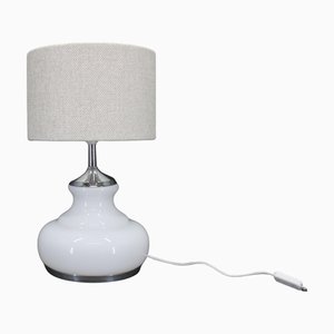 Italian Glass Table Lamp with Boucle Fabric Shade, 1970s