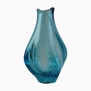 Vintage Czech Hand-Blown Blue Art Glass Vase by Miloslav Klinger, 1960s