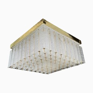 Bohemian Flush Mount in Textured Glass and Brass, 1960s