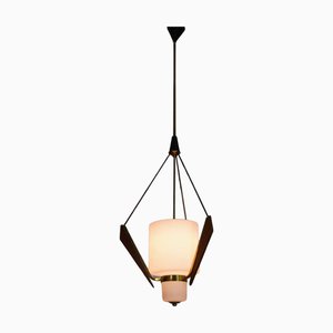 Mid-Century Modern Teak and Opal Glass Lamp, Italy, 1960s