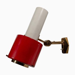 Lámpara de pared roja y blanca de Stilnovo, años 50