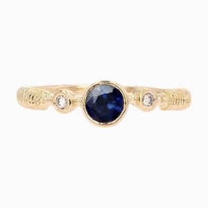French Sapphire and Diamonds 18 Karat Yellow Gold Fine Ring, 1980s
