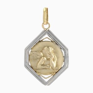 Französischer Art Deco Anhänger mit Cherub-Medaille aus 18 Karat Gelbgold, 1930er